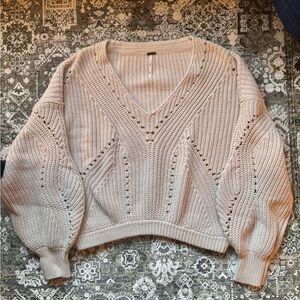 Free People Cream V-Neck Sweater